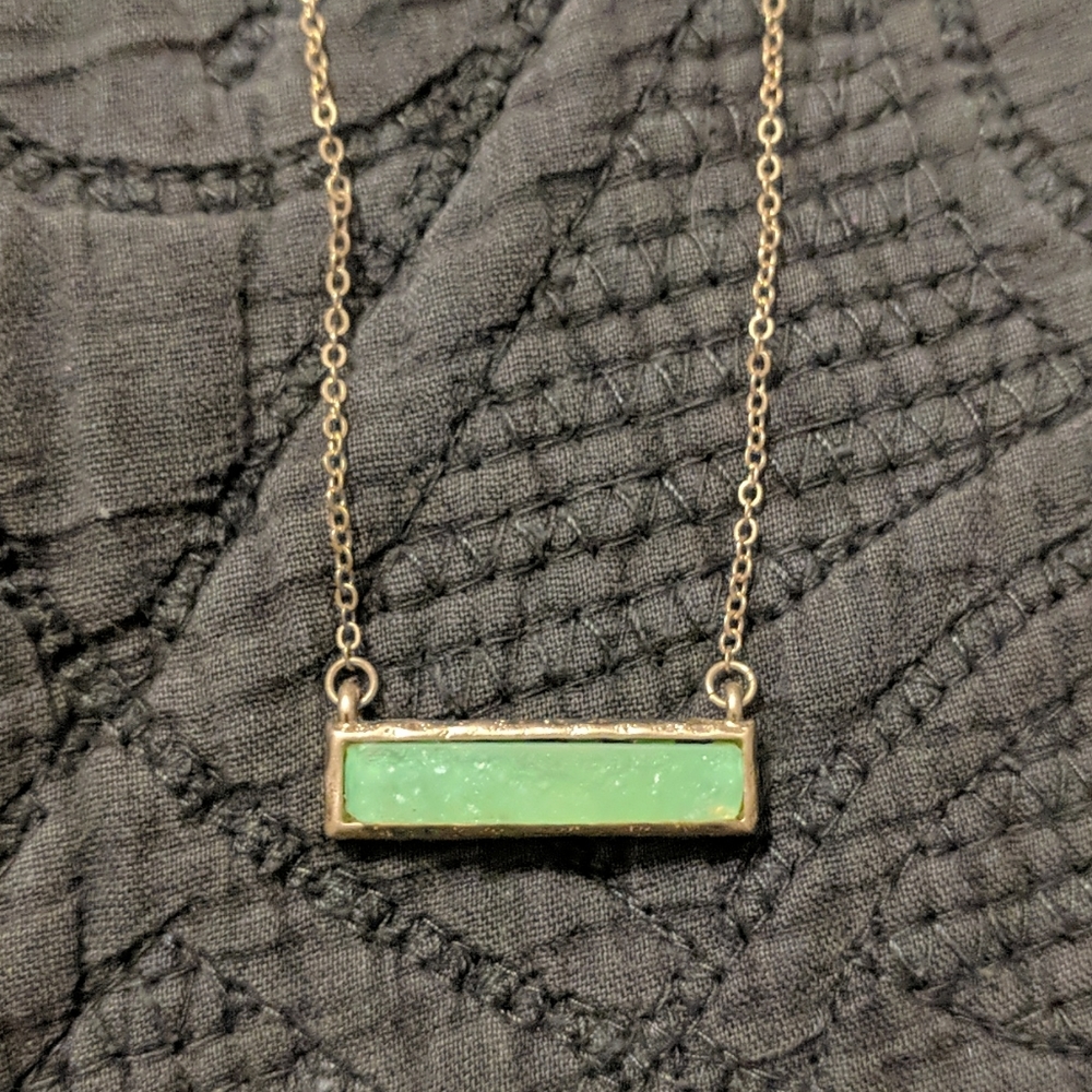 Mint colored faux druzy bar pendant
